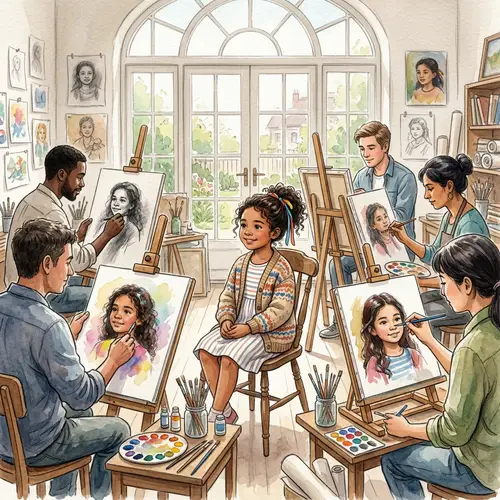 Adorable Little Girl Portrait by Diverse Artists | Artist Studio Scene