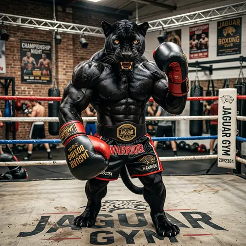 Muscular Black Jaguar in Boxing Gloves