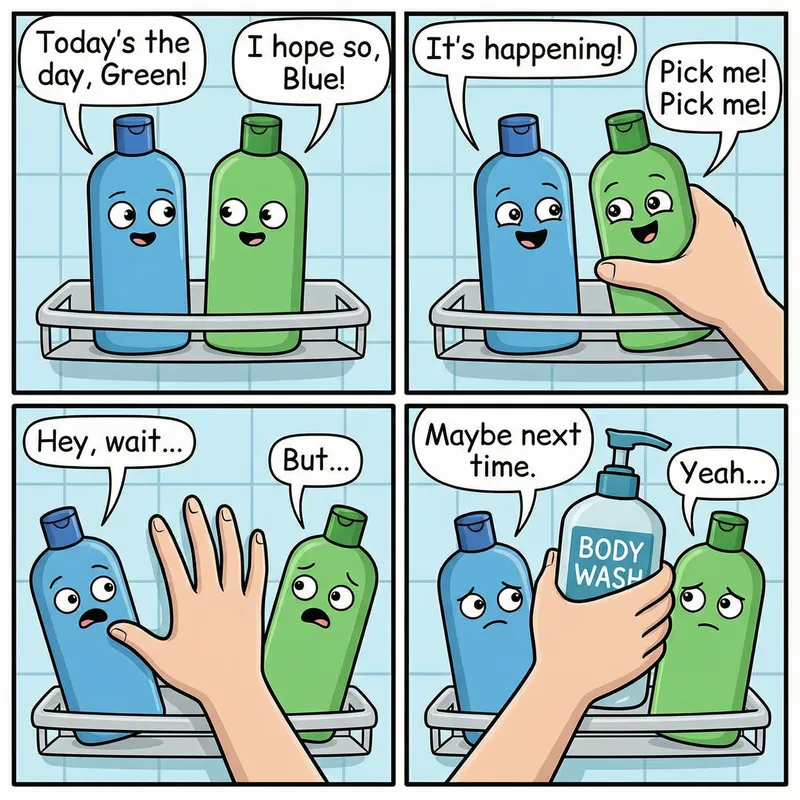 Comic Strip: Shower Bottles’ Exciting Moment Comic Strip: Shower Bottles’ Exciting Moment