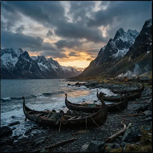 Viking Movie Mountain Seascape: Unmanned Boats Scene