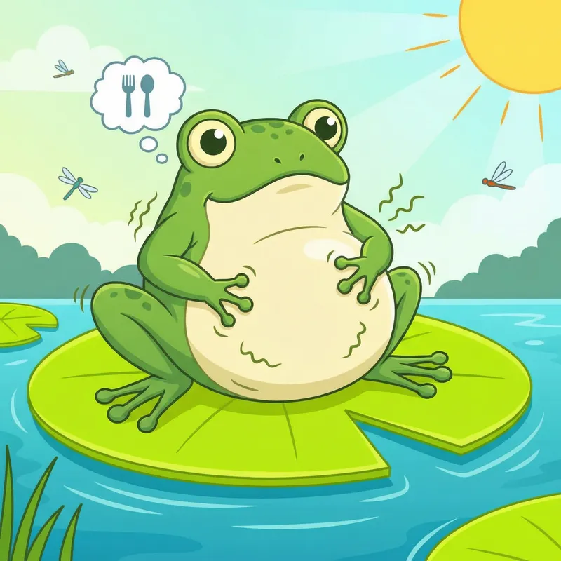Hungry Cartoon Frog on a Lily Pad