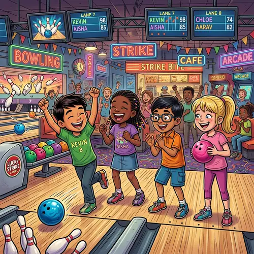Energetic Kids Bowling - Diverse Group Having Fun & Competing