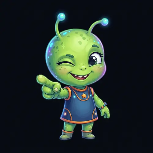 Cute Winking Green Alien Grinning Artwork