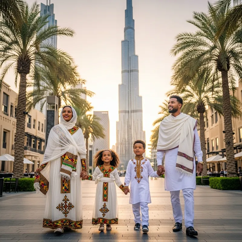 Ethiopia Habesha Family Trip to Dubai in Traditional Dress