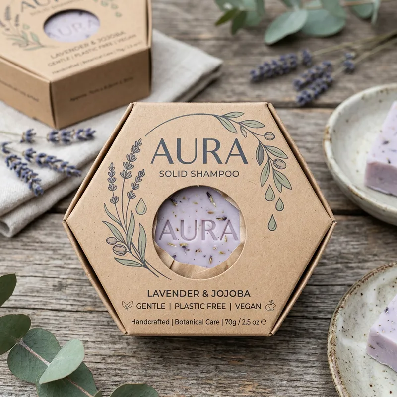 Eco-Friendly Solid Shampoo Packaging for Aura Eco-Friendly Solid Shampoo Packaging for Aura