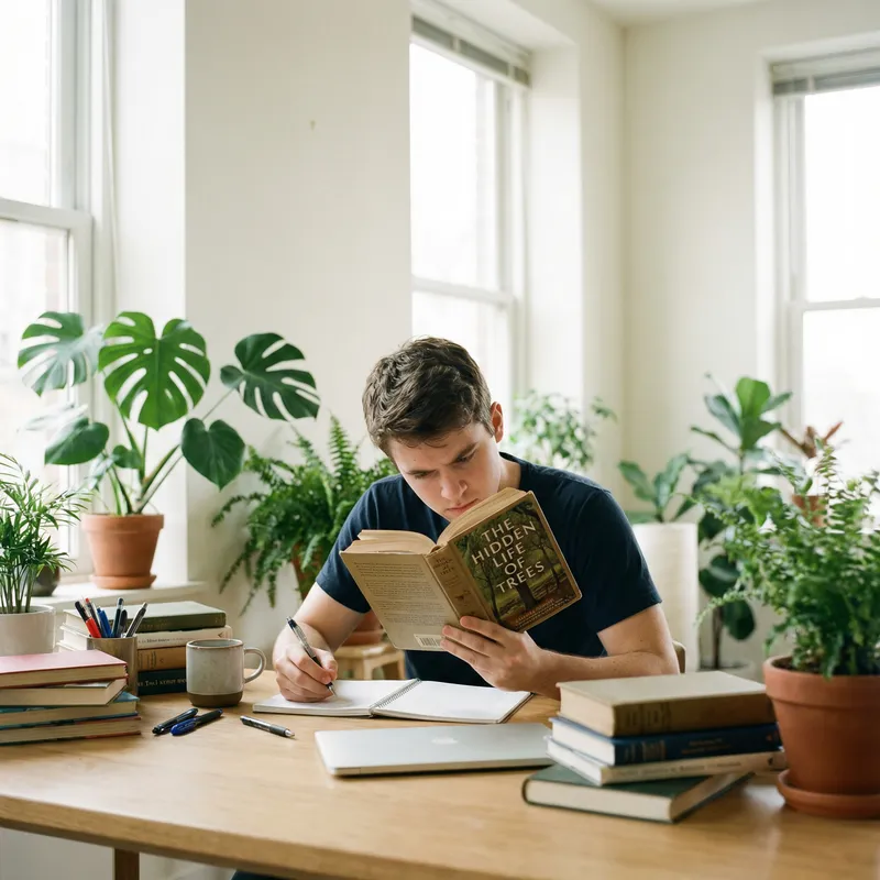 Calm and Peaceful Student Studying with Books