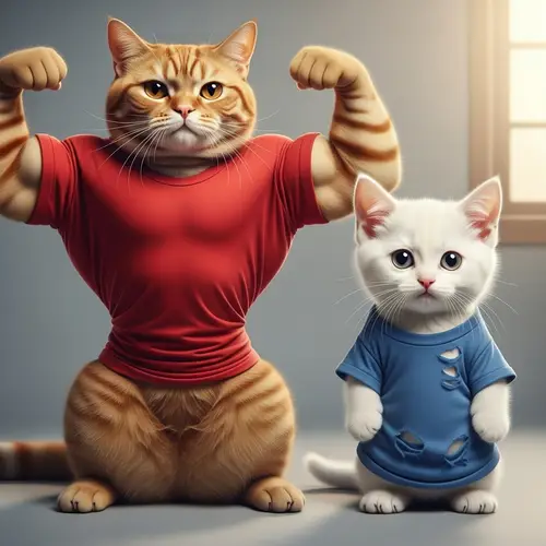 Strong Bodybuilder Cat vs Weak Little Cat