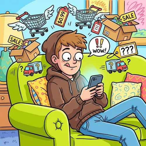 Funny Teenage Boy Amazed by Online Shopping - Comical Scene