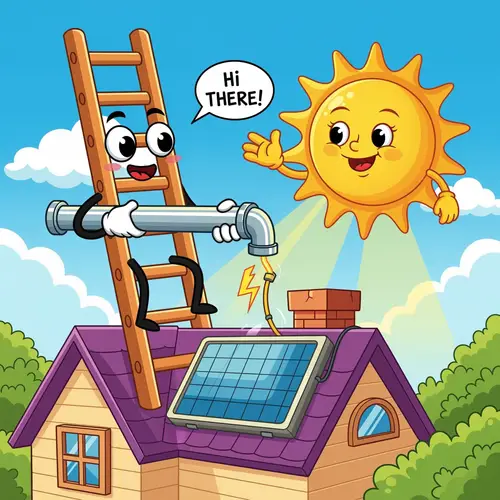 Cheerful Ladder Mascot Climbing Towards the Sun