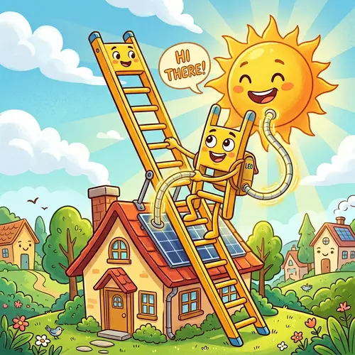 Cheerful Ladder Mascot Climbing Towards the Sun