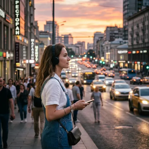 Urban Summer Evening with City Lights