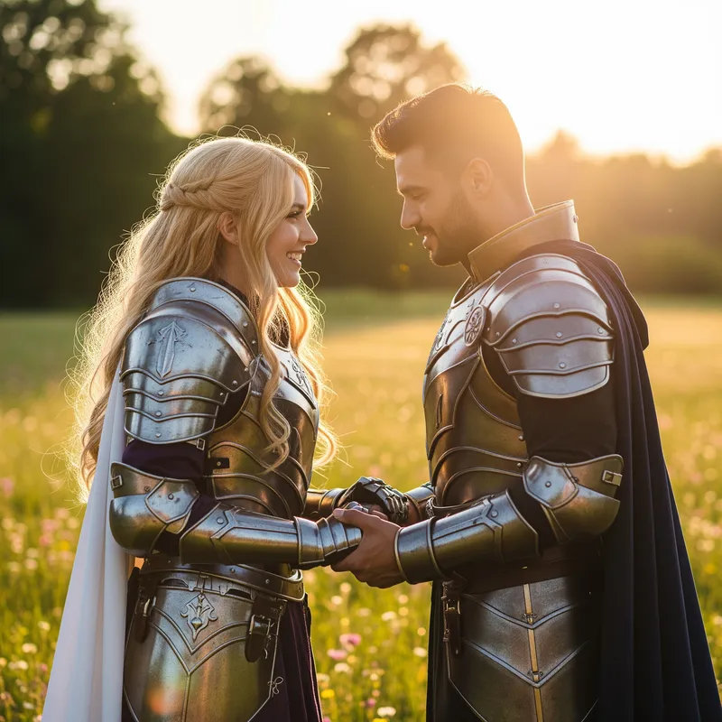 Joyful Warrior Embraces Love in Sunlit Glade