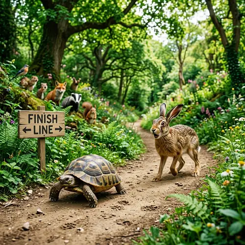Hare Surprised as Tortoise Leads the Race