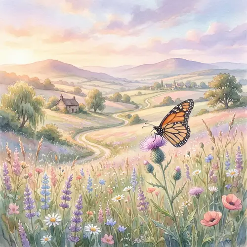 Pastel Landscape Butterfly Art