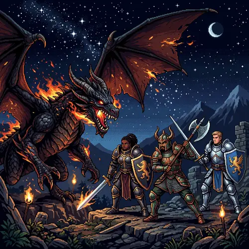 Epic Medieval Fantasy Knights vs Black Dragon Pixel Art | Blasphemous Style