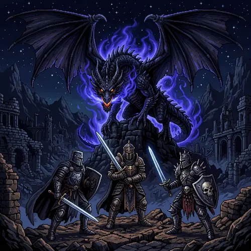 Knights of Darkness vs Black Dragon: Pixel Art Battle