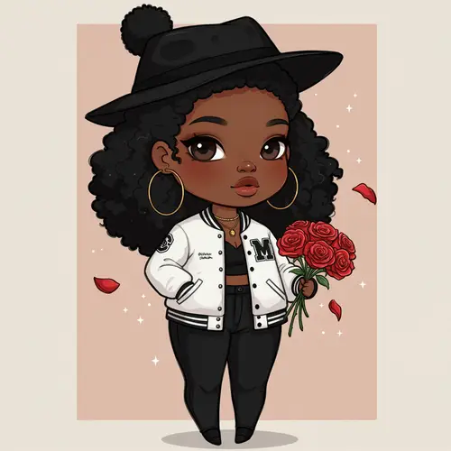 Cute Slim Thick Dark Skin Chibi Doll Illustration