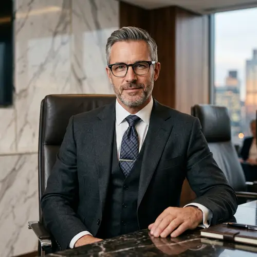 Executive Headshot of Chief Officer in Charcoal Suit