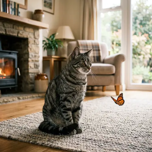 Adorable Cat Captivated by a Butterfly