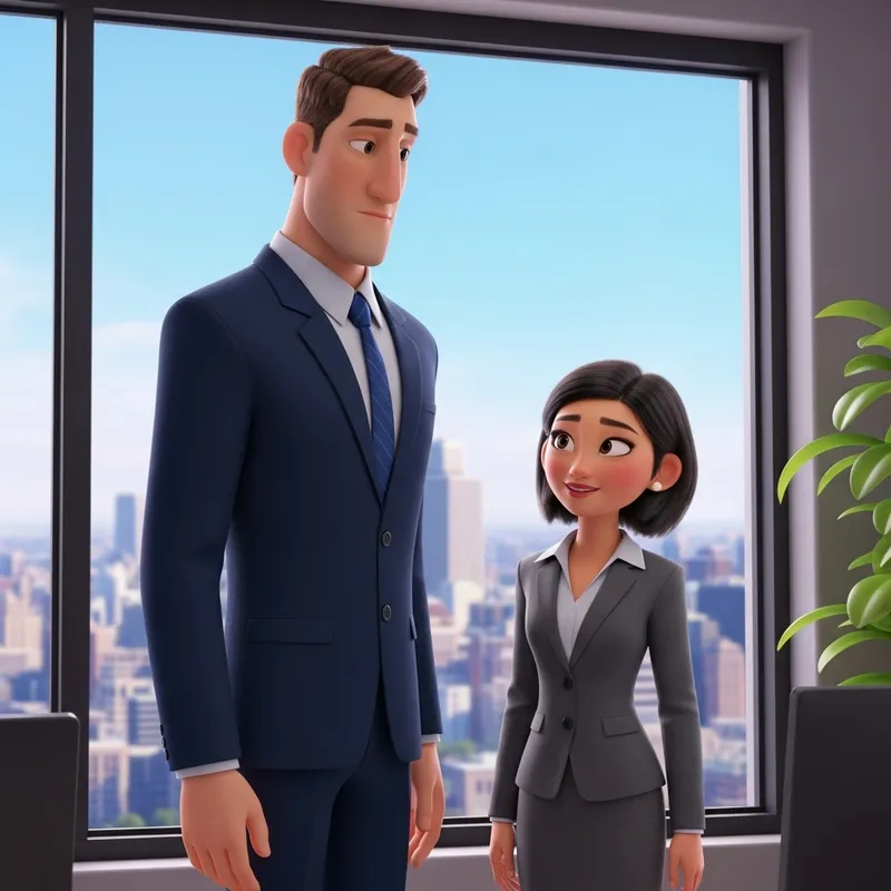 Business Duo in Contemplation - Pixar Style