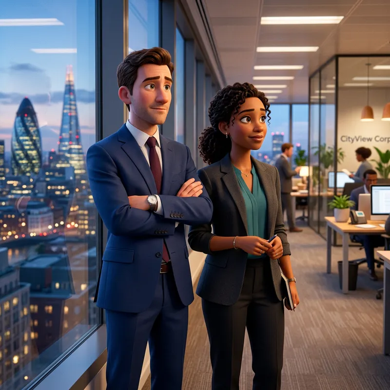 Business Duo in Contemplation - Pixar Style