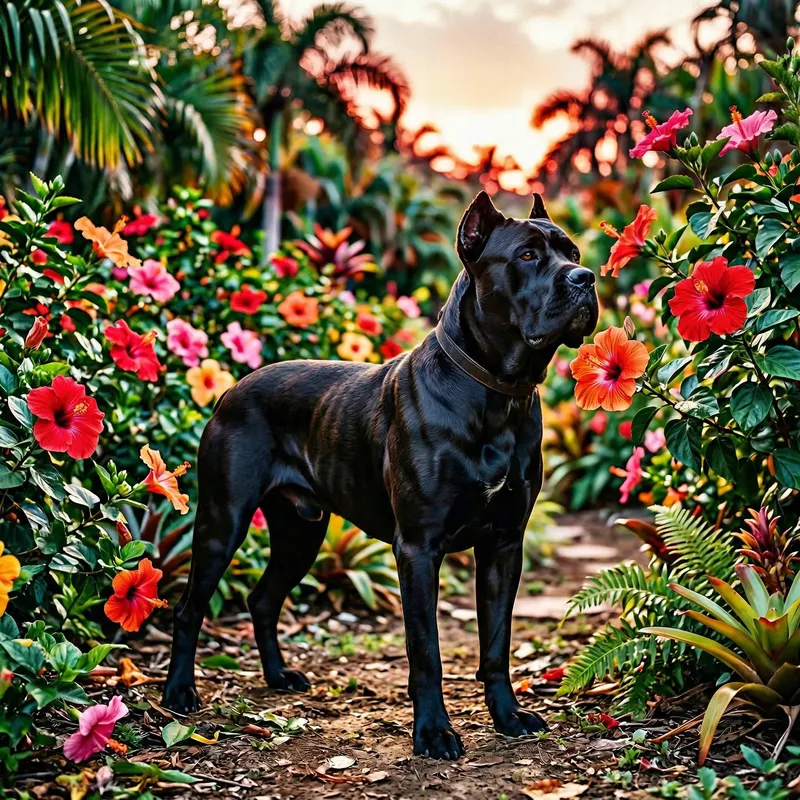 Majestic Black Cane Corso in Tropical Paradise Majestic Black Cane Corso in Tropical Paradise
