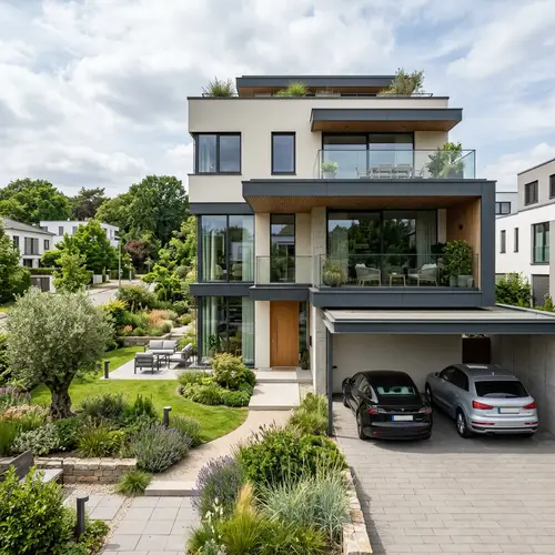 Minimalist Three-Story House with Garden and Parking