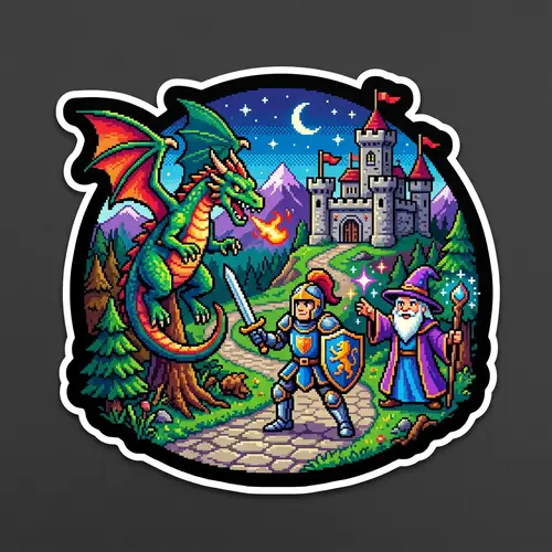 Medieval Fantasy Pixel Art Sticker | Bold & Colorful Design