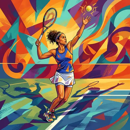 Hispanic Woman Tennis Player - Abstract Serve