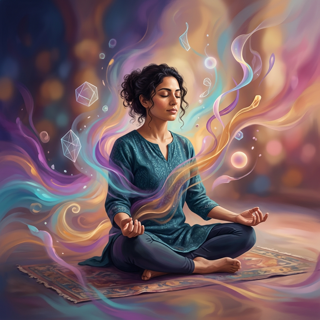 Yoga Abstract: Serene Middle-Eastern Woman in Vibrant Colors | AI