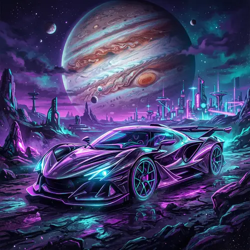 Futuristic Car in Jupiter-like Landscape | Sleek Design