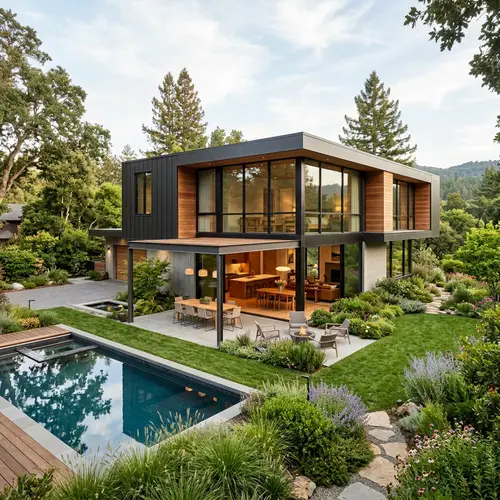 Modern House Design with Glass Windows & Garden