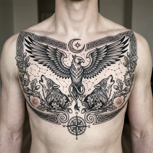 Vector Art Ink Drawing Full Chest Tattoo Design