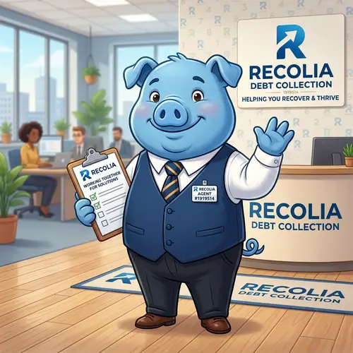 Blue Pig Mascot for Recolia Debt Collection