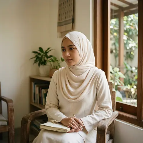 Indonesian Woman with Cream-Colored Hijab | Peaceful Expression