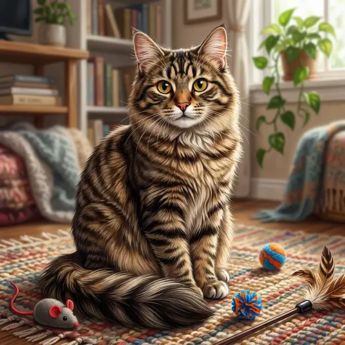 Adult Domestic Cat Illustration with Striped Fur