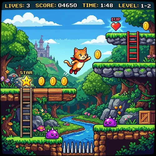 Pixel Art Cat 2D Platformer | Retro Gaming Style