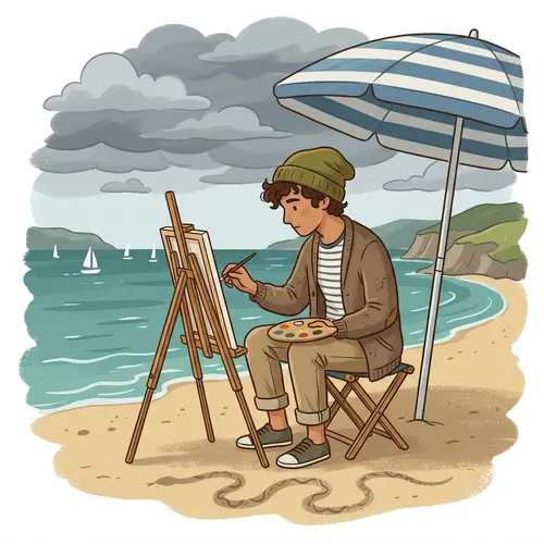 Young Artist Painting by the Bay | Artistic Scene