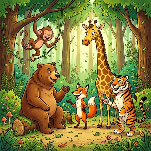 Lively Conversation Among Forest Animals - Cartoon Style Clipart