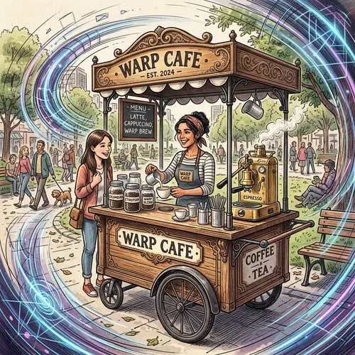 Rustic Coffee Cart Sketch | Vintage Details & Espresso Machine