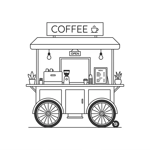 Minimalist Coffee Cart Sketch | Clean Lines, Front View
