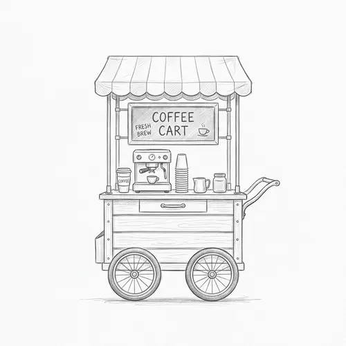 Charming Coffee Cart Sketch: Minimalist Design with Mobility & Simplicity