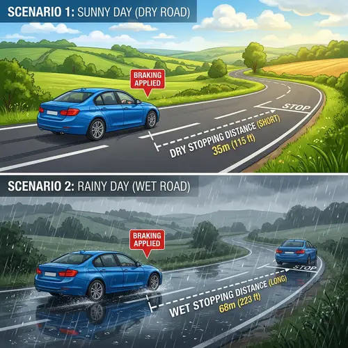 Car Stopping Distances: Sunny vs Rainy Conditions