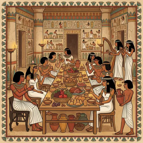 Stylized Ancient Egyptian Banquet Illustration