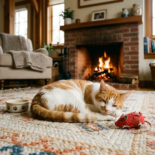 Detailed Image of a House Cat Lounging Lazily