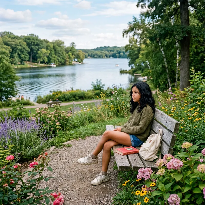 Tranquil Scene: Young Hispanic Girl Lost in Thought on Bench Tranquil Scene: Young Hispanic Girl Lost in Thought on Bench