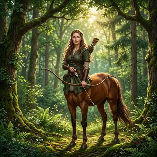 Female Centaur with Bow in Forest - Guardian of Serene Strength