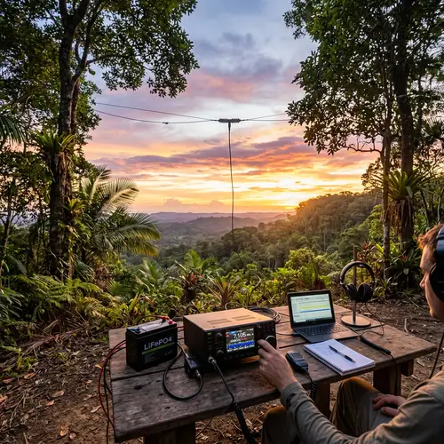 ICOM 7300 Setup with Dipole Antenna at Sunset