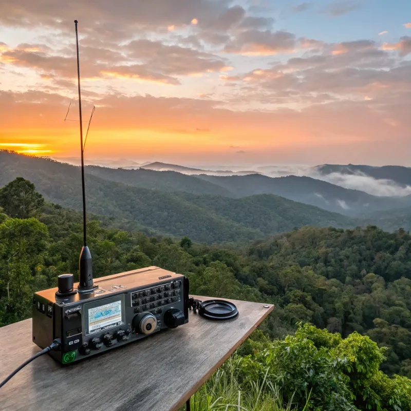 ICOM 7300 Setup with Dipole Antenna at Sunset