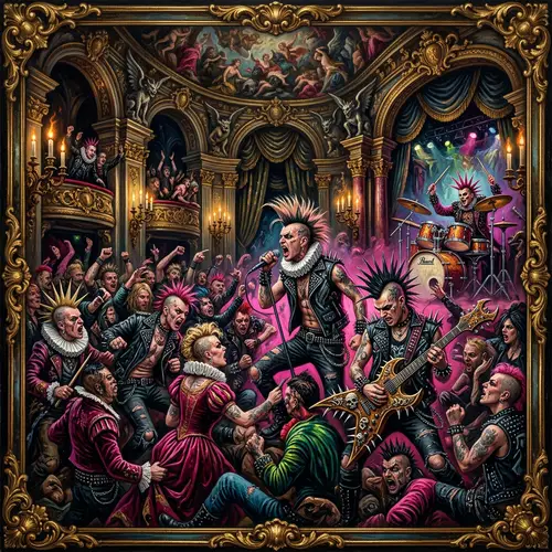 Baroque Punk Fusion Art | Intricate Chaos in 300x300 Painting